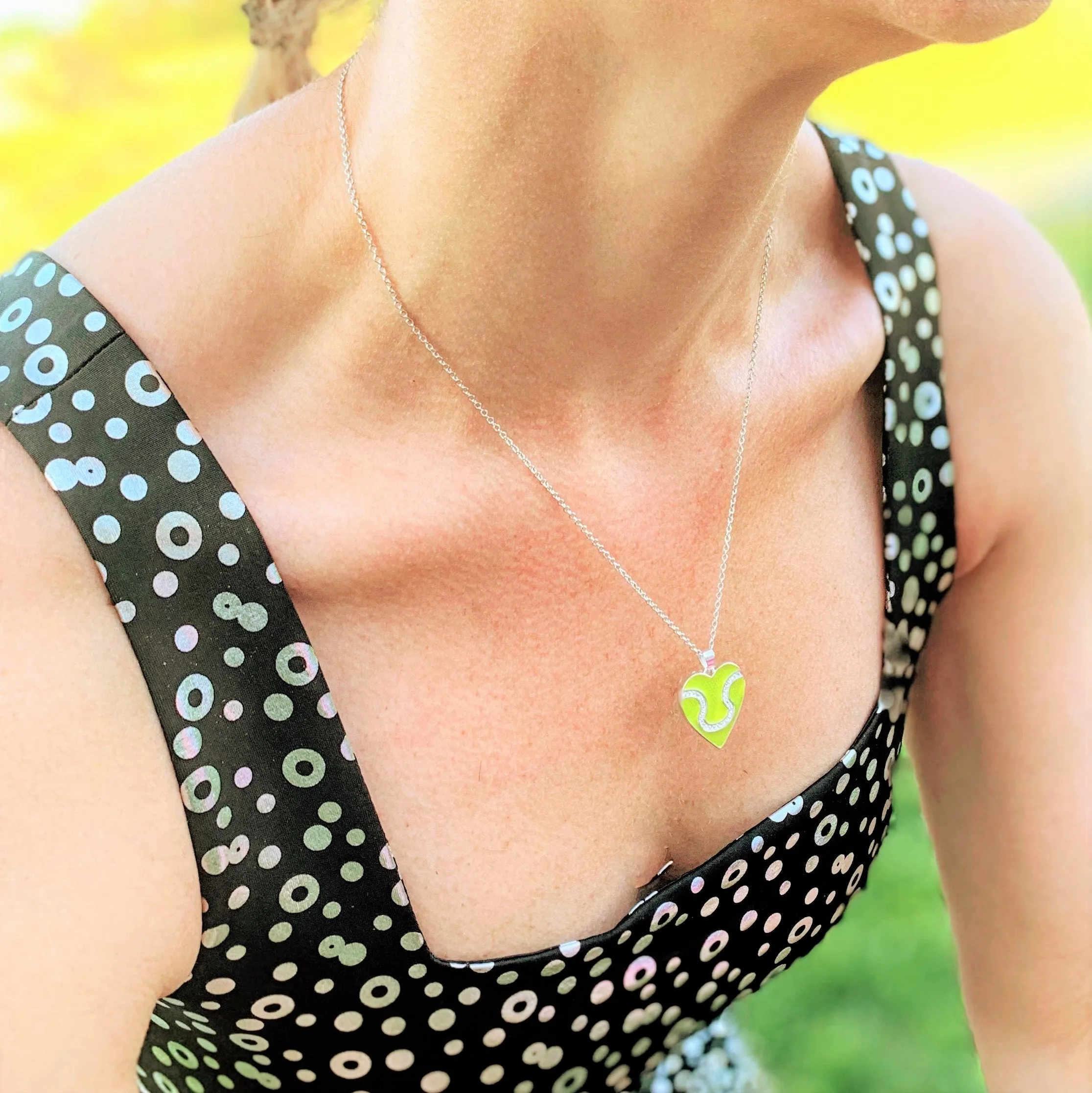 Enamel Tennis Ball Heart Pendant