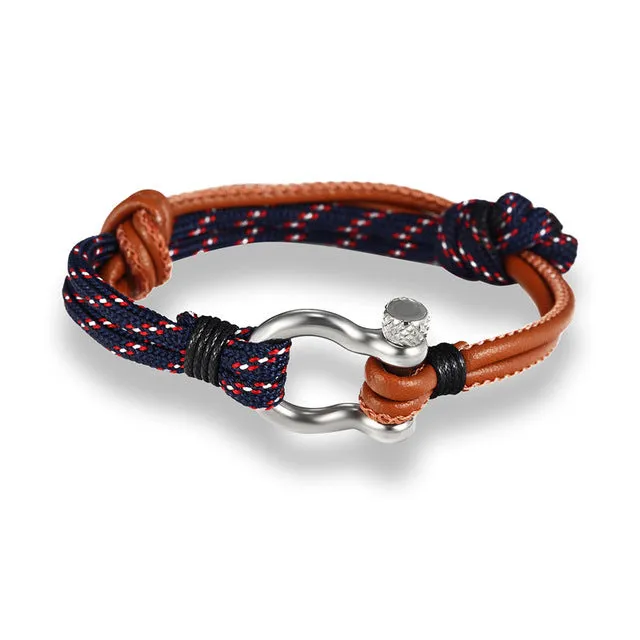 Endless August Charm Multilayer Navy Style leather Braided Rope Stainless Steel Buckles Survival Bracelet for Men Women pulseras