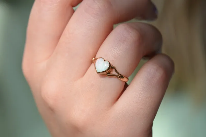 Ethiopian Opal Heart Cut Bezel Set Simple Vintage Rings - 14k Gold Vermeil Rings