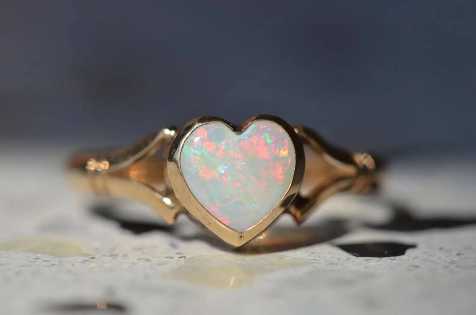 Ethiopian Opal Heart Cut Bezel Set Simple Vintage Rings - 14k Gold Vermeil Rings