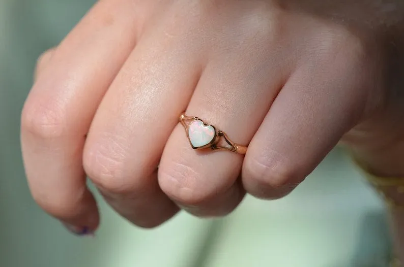 Ethiopian Opal Heart Cut Bezel Set Simple Vintage Rings - 14k Gold Vermeil Rings