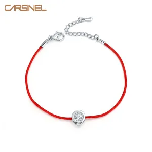 Fashion Thin Red Cord Thread String Rope Chain with CZ Zirconia Silver color Bracelet 16 5cm Length for Female Jewelry BR0123