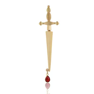 Fashionable Single Earring with Unique Sword Shaped Blood Drop Gemstone