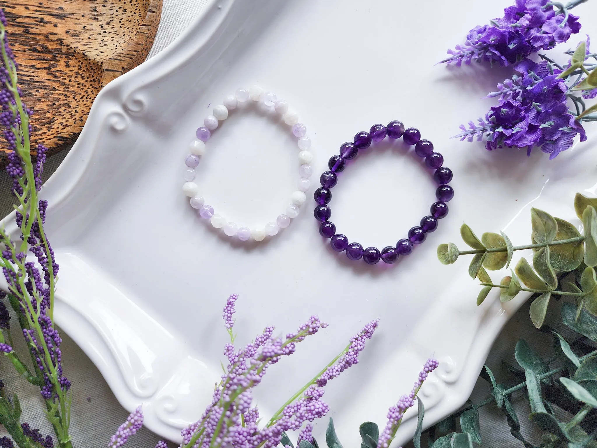 February Bracelet Stack || Cave Amethyst & Moonstone Beaded Bracelet || Reiki Infused