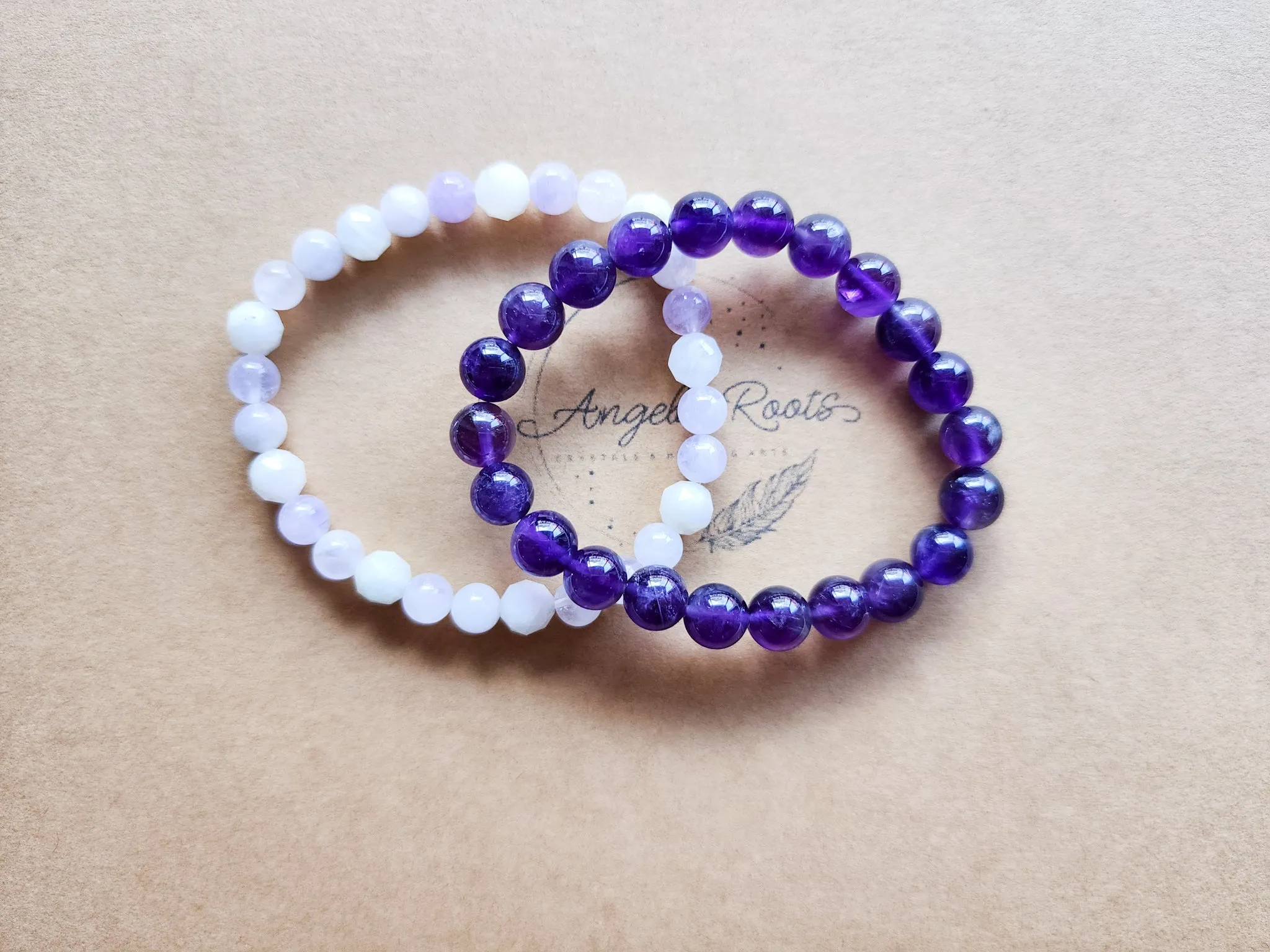 February Bracelet Stack || Cave Amethyst & Moonstone Beaded Bracelet || Reiki Infused