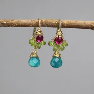 Fuchsia Zircon Peridot Spring Earrings