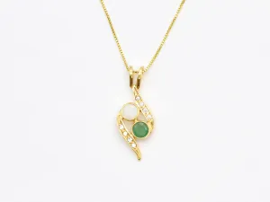 Gold Emerald Necklace - Vintage Opal Pendant - Two Stone Necklace