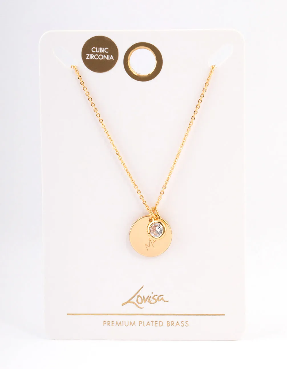 Gold Plated 'Mama' Script Disc Cubic Zirconia Necklace