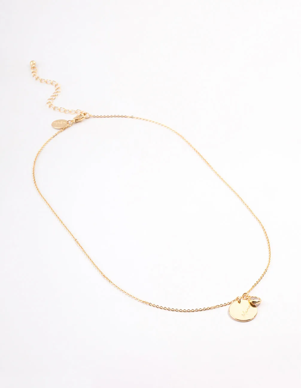 Gold Plated 'Mama' Script Disc Cubic Zirconia Necklace