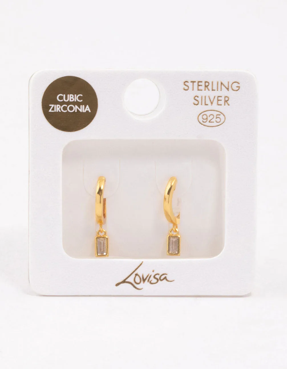 Gold Plated Sterling Silver Cubic Zirconia Baguette Drop Earrings