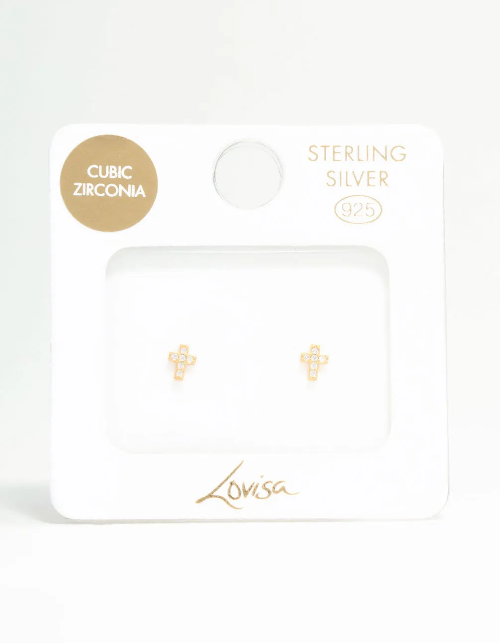 Gold Plated Sterling Silver Mini Diamante Cross Stud Earrings