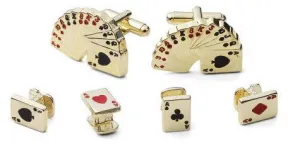 Gold Poker Cufflinks and Studs Set - Style # FS2132