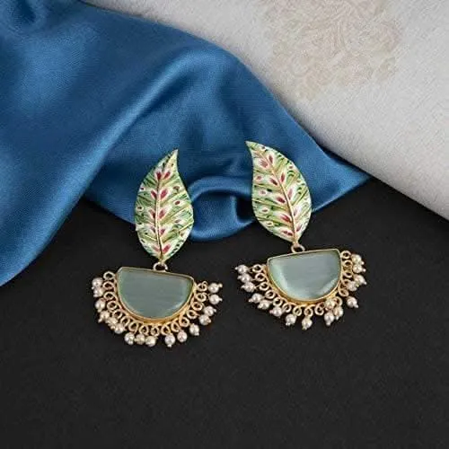 Handmade meenakari diya stone stylish light green earrings