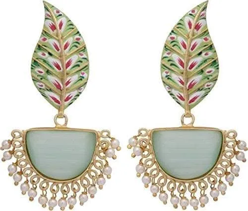 Handmade meenakari diya stone stylish light green earrings