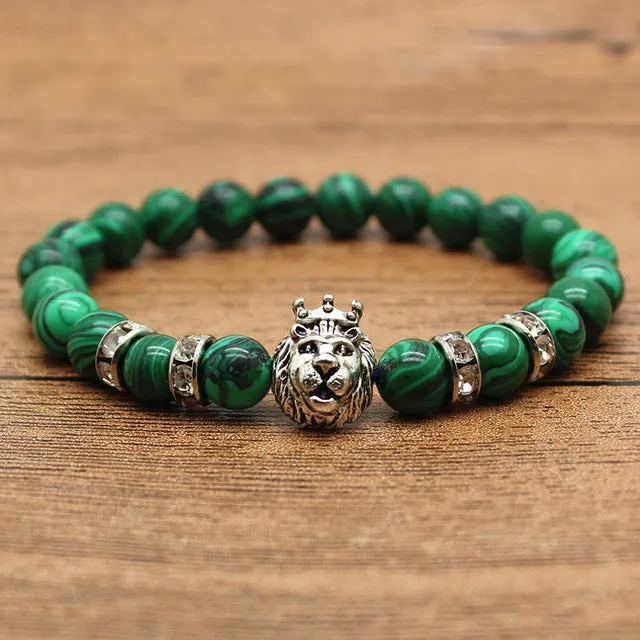 Hansion Hot Roman Knight Spartan Warrior Gladiator Helmet Rhinestone Bracelet Men Malachite Stone Bead Bracelets For Men Jewelry