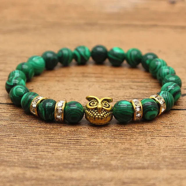 Hansion Hot Roman Knight Spartan Warrior Gladiator Helmet Rhinestone Bracelet Men Malachite Stone Bead Bracelets For Men Jewelry