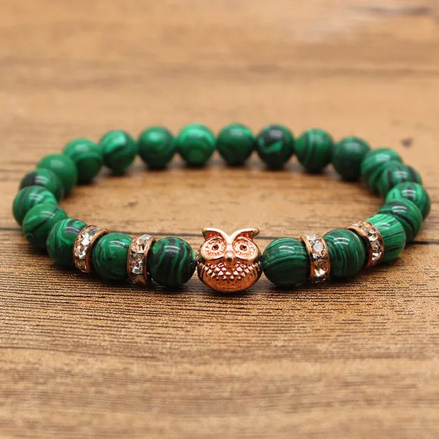 Hansion Hot Roman Knight Spartan Warrior Gladiator Helmet Rhinestone Bracelet Men Malachite Stone Bead Bracelets For Men Jewelry