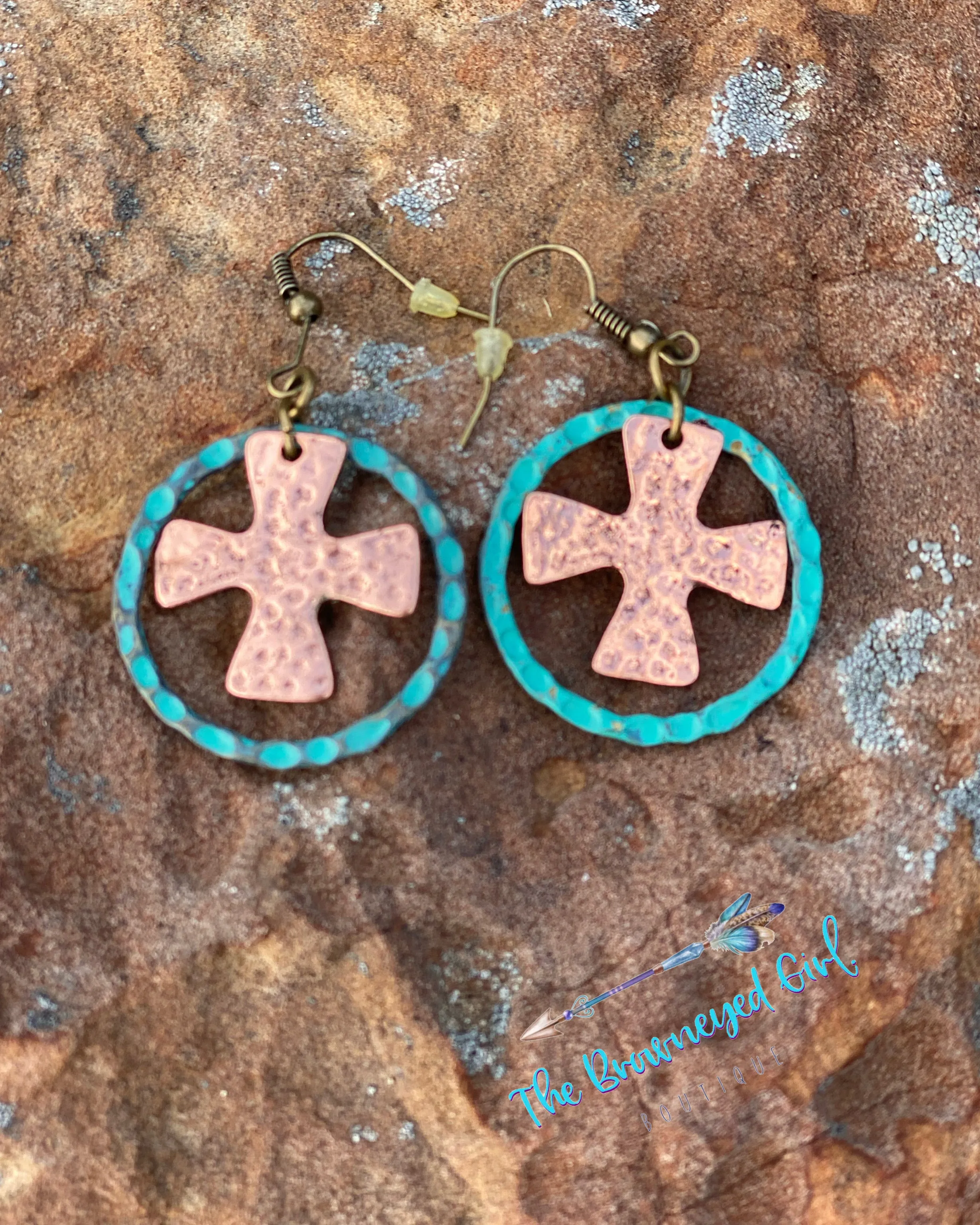 He Is Risen Hammered Cross Earrings