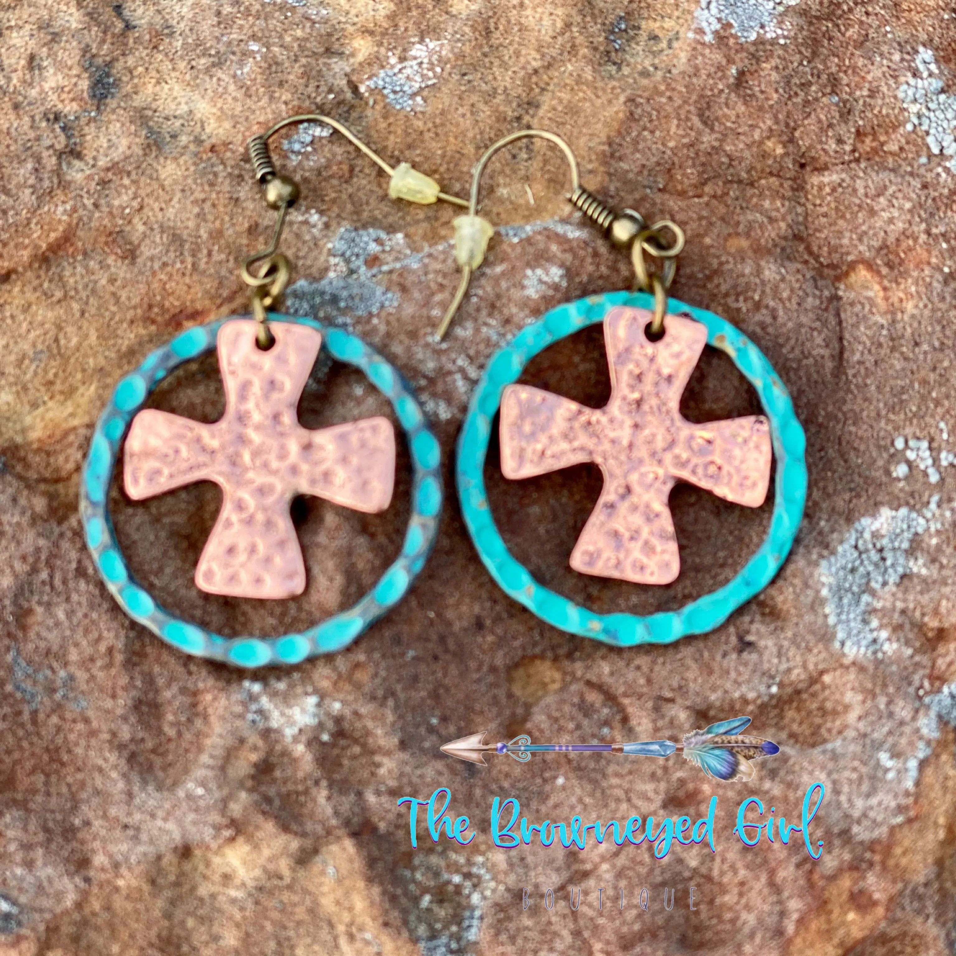 He Is Risen Hammered Cross Earrings