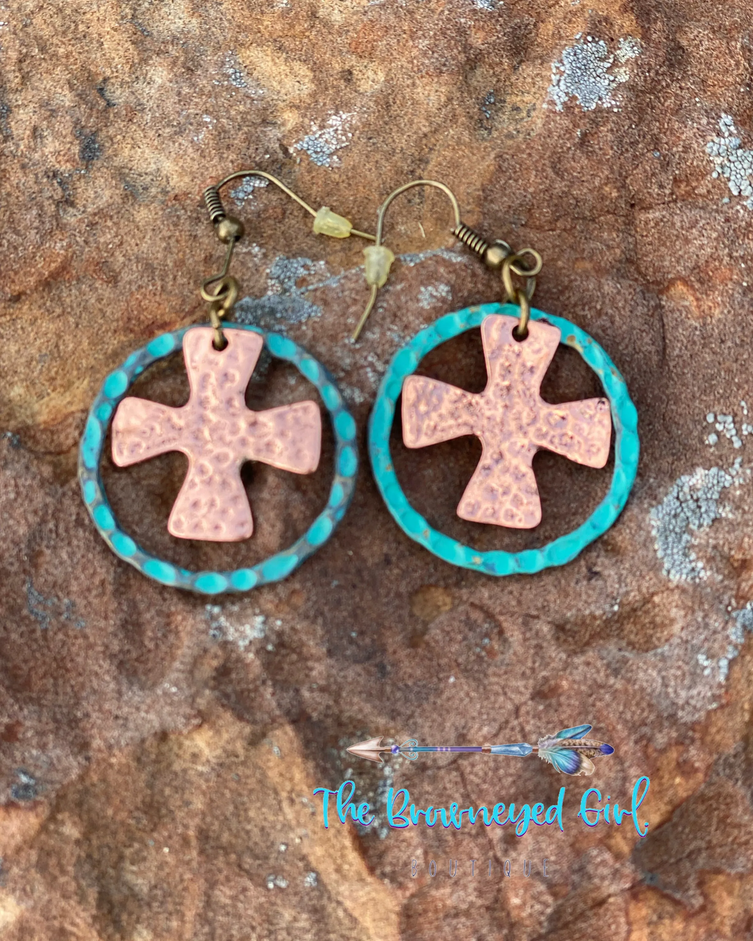 He Is Risen Hammered Cross Earrings