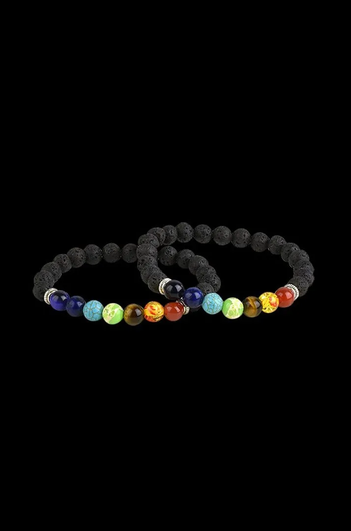 Lava Stone Bead Chakra Power Bracelet - 12 Pack