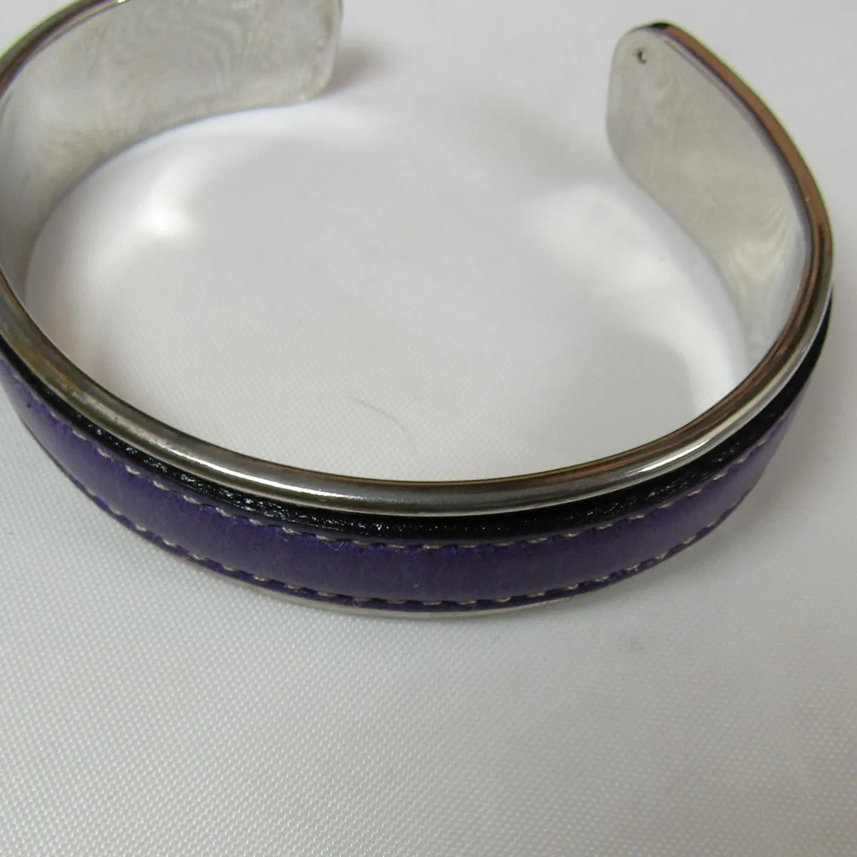 Leather Insert Cuff Bangle Bracelet