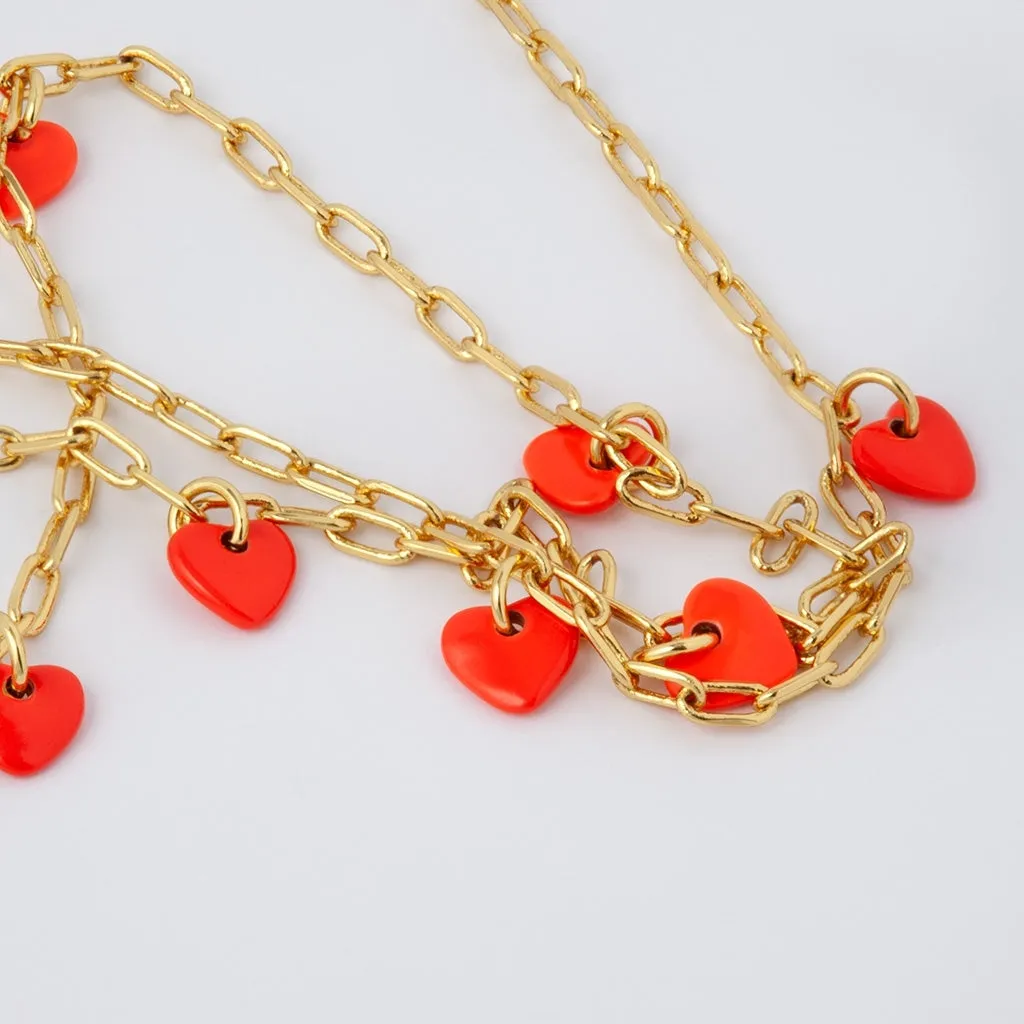 Love U Necklace gold plated - Lipstick Red