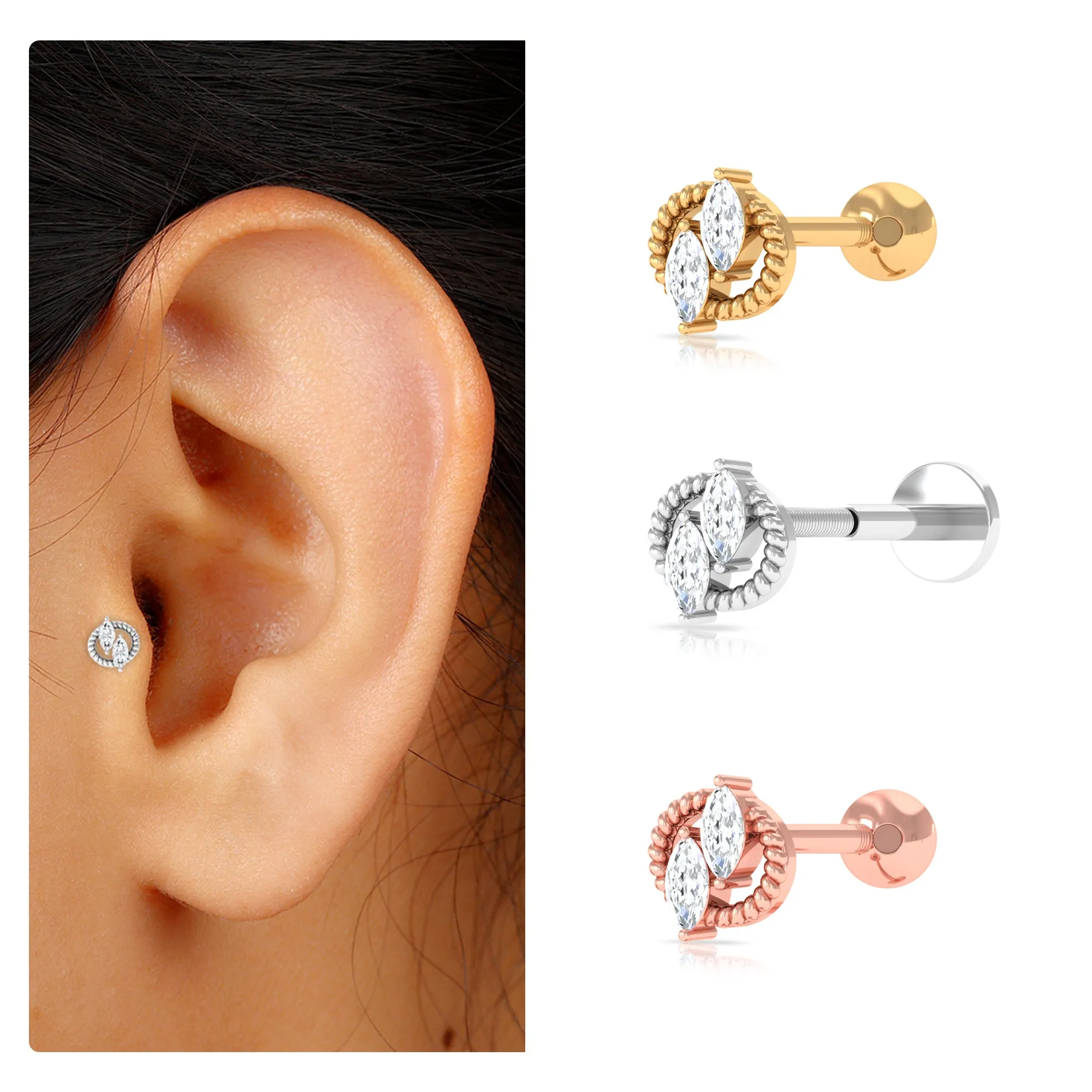 Marquise Diamond Twisted Rope Cartilage Earring