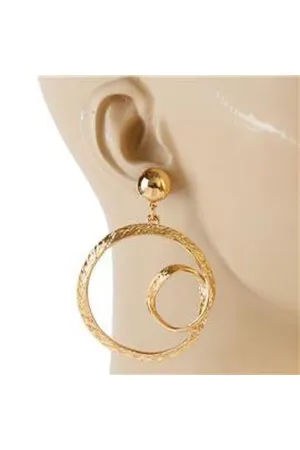 Metal Swirl Round Earring-Gold