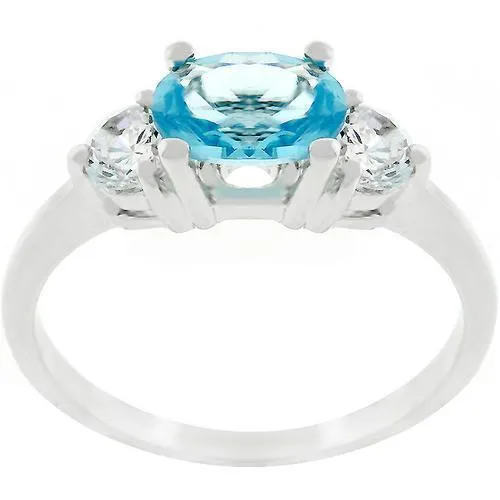 Miranna 1.2ct Blue Topaz CZ Rhodium Classic Oval Ring