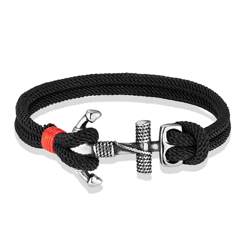 MKENDN Waterproof Anchor Bracelets Men Double Strand Nautical Survival Rope Bracelet For Women Stainless Steel Navy Sport Buckle