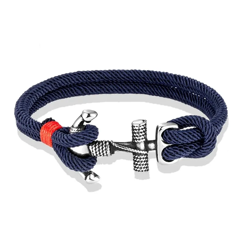 MKENDN Waterproof Anchor Bracelets Men Double Strand Nautical Survival Rope Bracelet For Women Stainless Steel Navy Sport Buckle