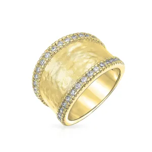 Modern Geometric Cocktail Statement Ring with CZ Accents 14K Gold Plated Brass