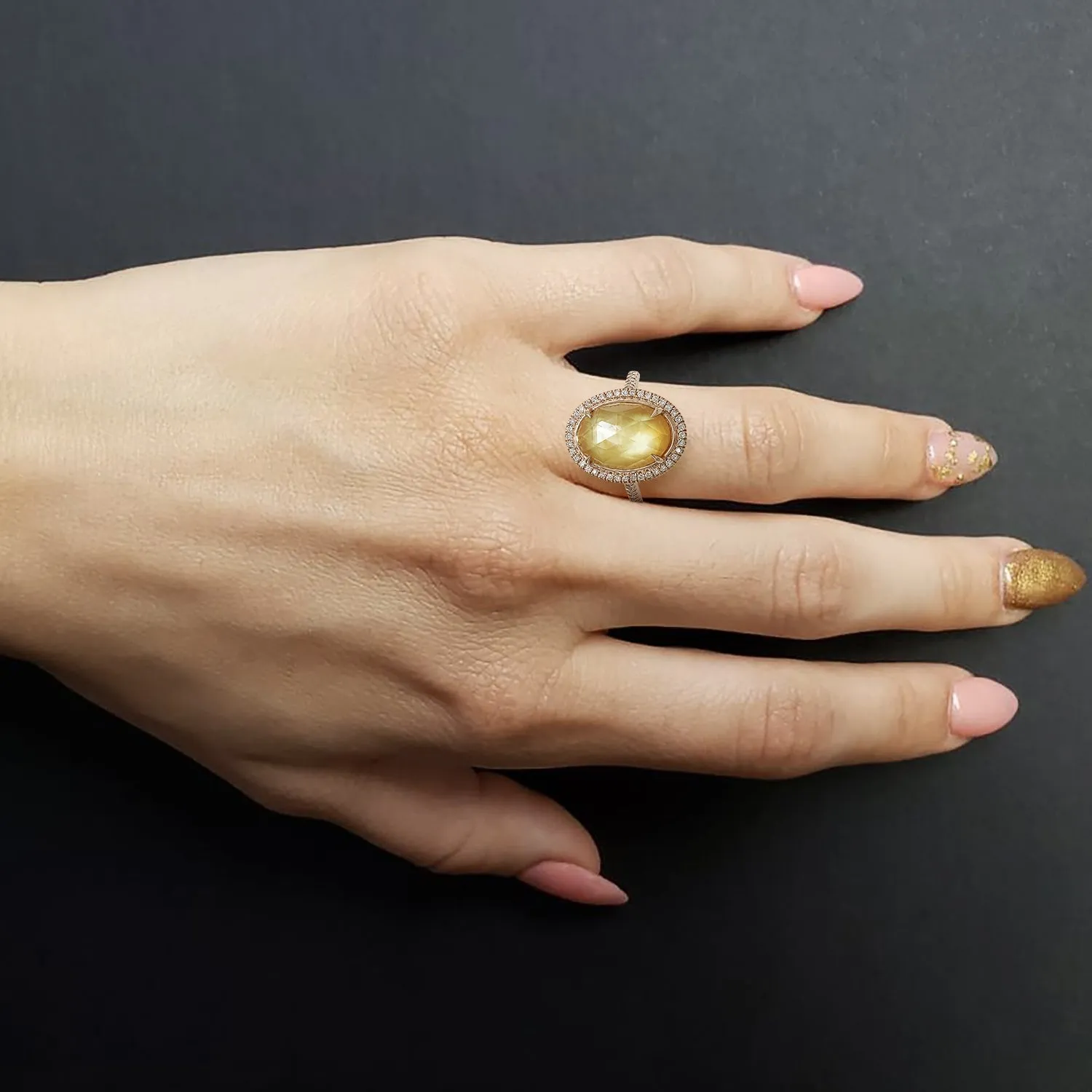 Mother of Pearl and Quartz Diamond Ring