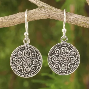 Mystical Medallion Unique Sterling Silver Dangle Earrings