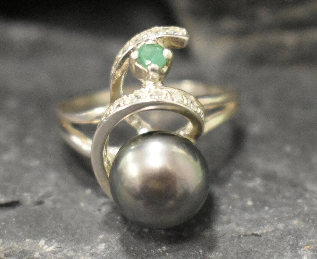 Natural Black Pearl Ring - Unique Vintage Ring - June Birthstone Ring