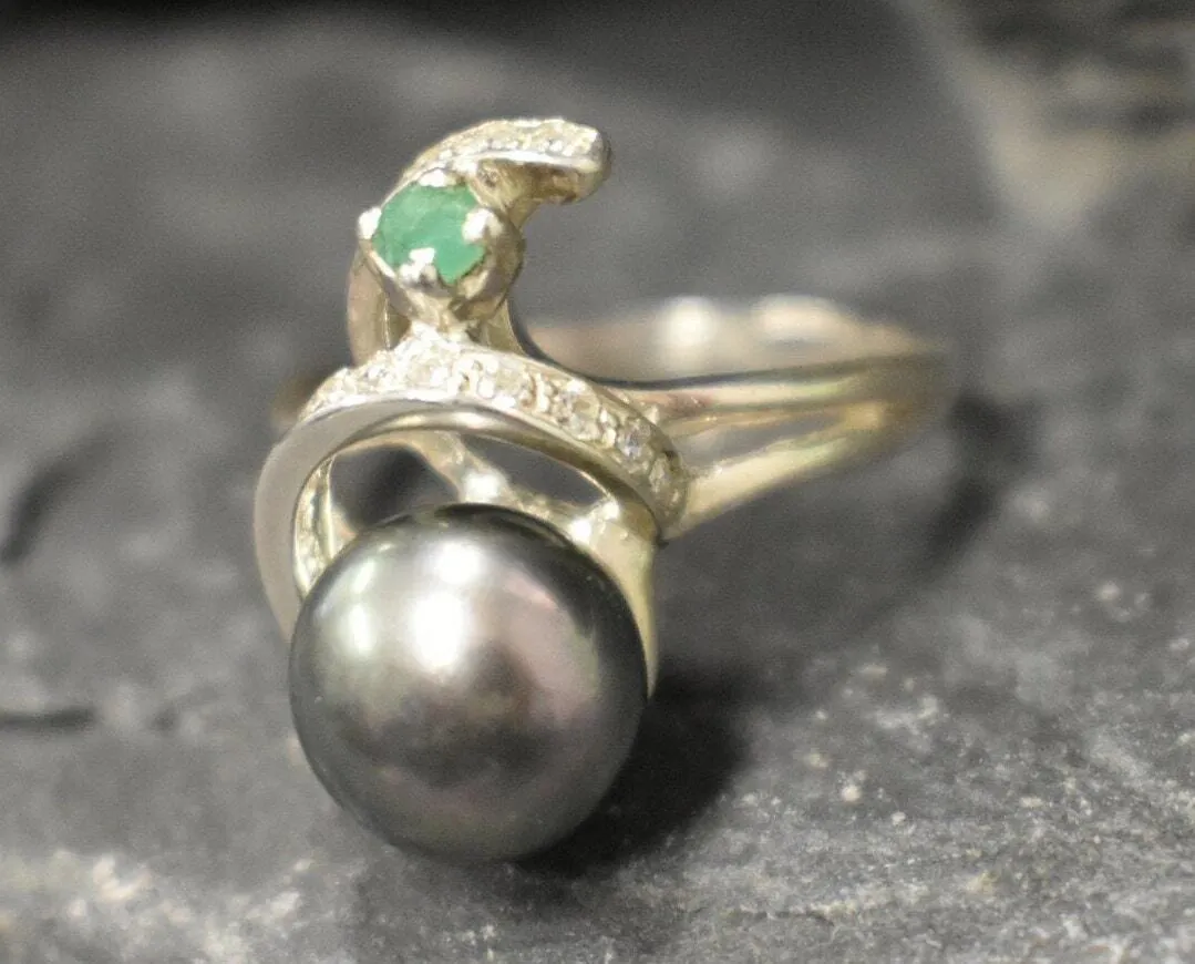 Natural Black Pearl Ring - Unique Vintage Ring - June Birthstone Ring