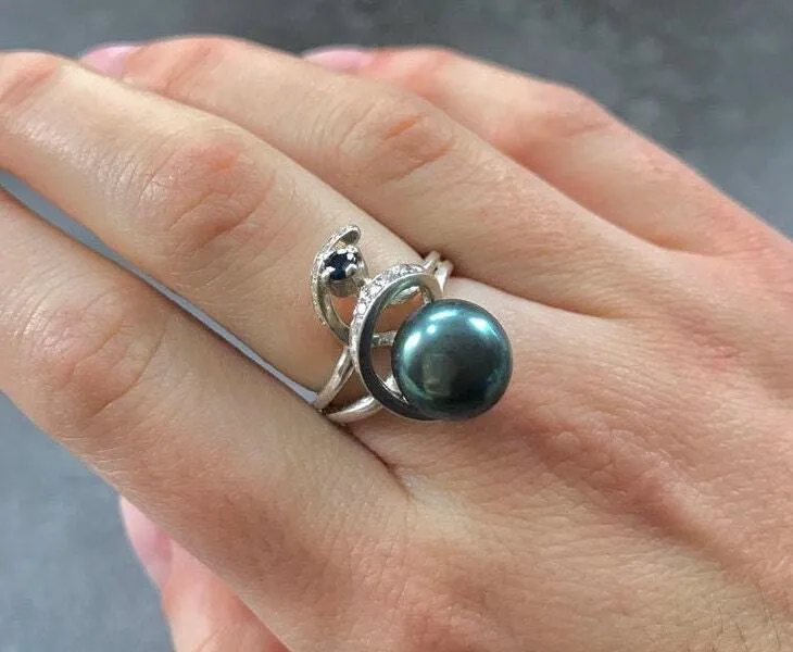 Natural Black Pearl Ring - Unique Vintage Ring - June Birthstone Ring