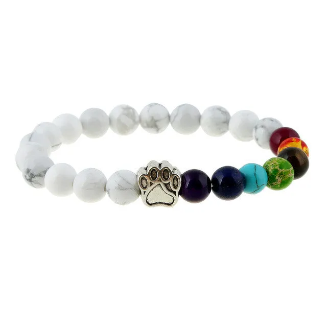 Natural Stone Bead Yoga Bracelet Men Women Dog Paw Elastic Rope Bead Bracelet 7 Chakra Healing Balance Rainbow Bracelet Jewelry