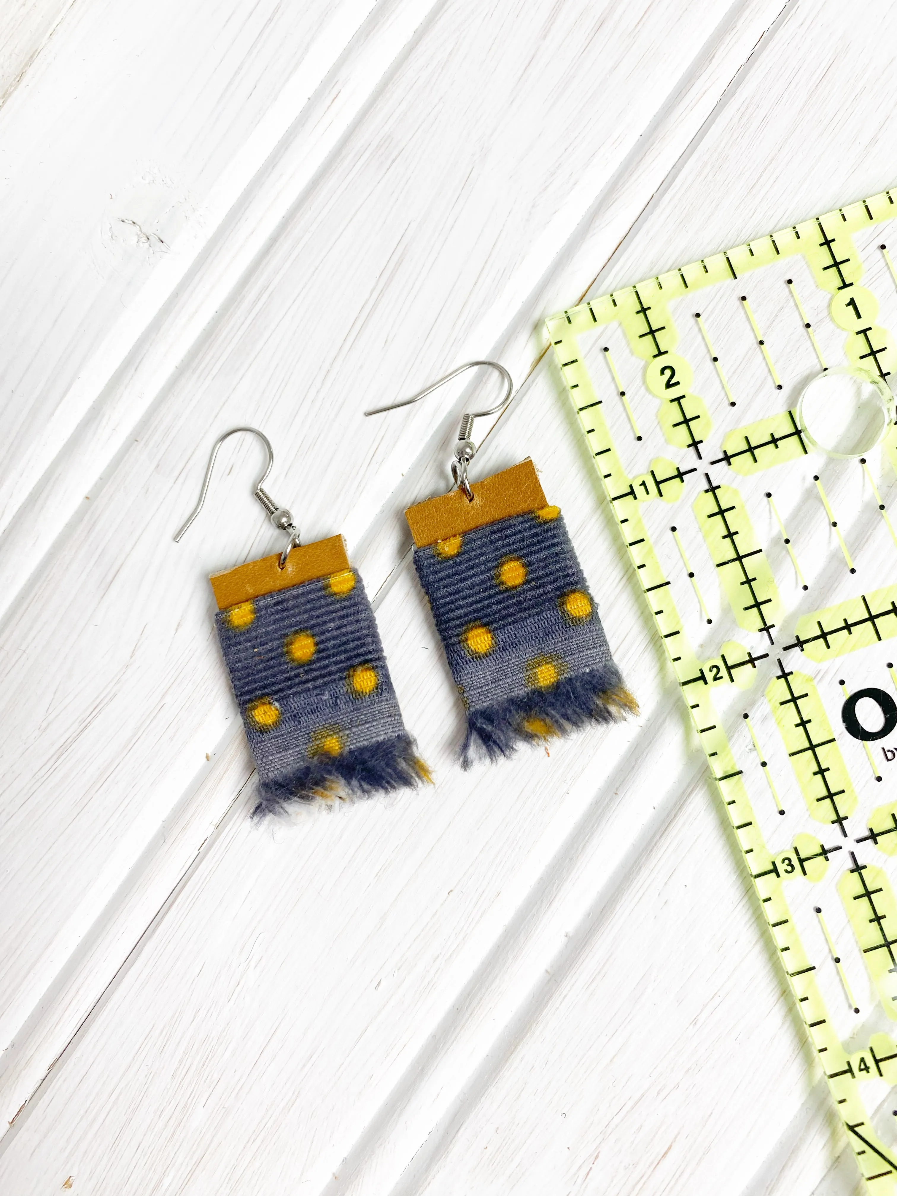 NEW! Eco Friendly Corduroy and Leather Earrings, Upcycled Earrings, Handmade