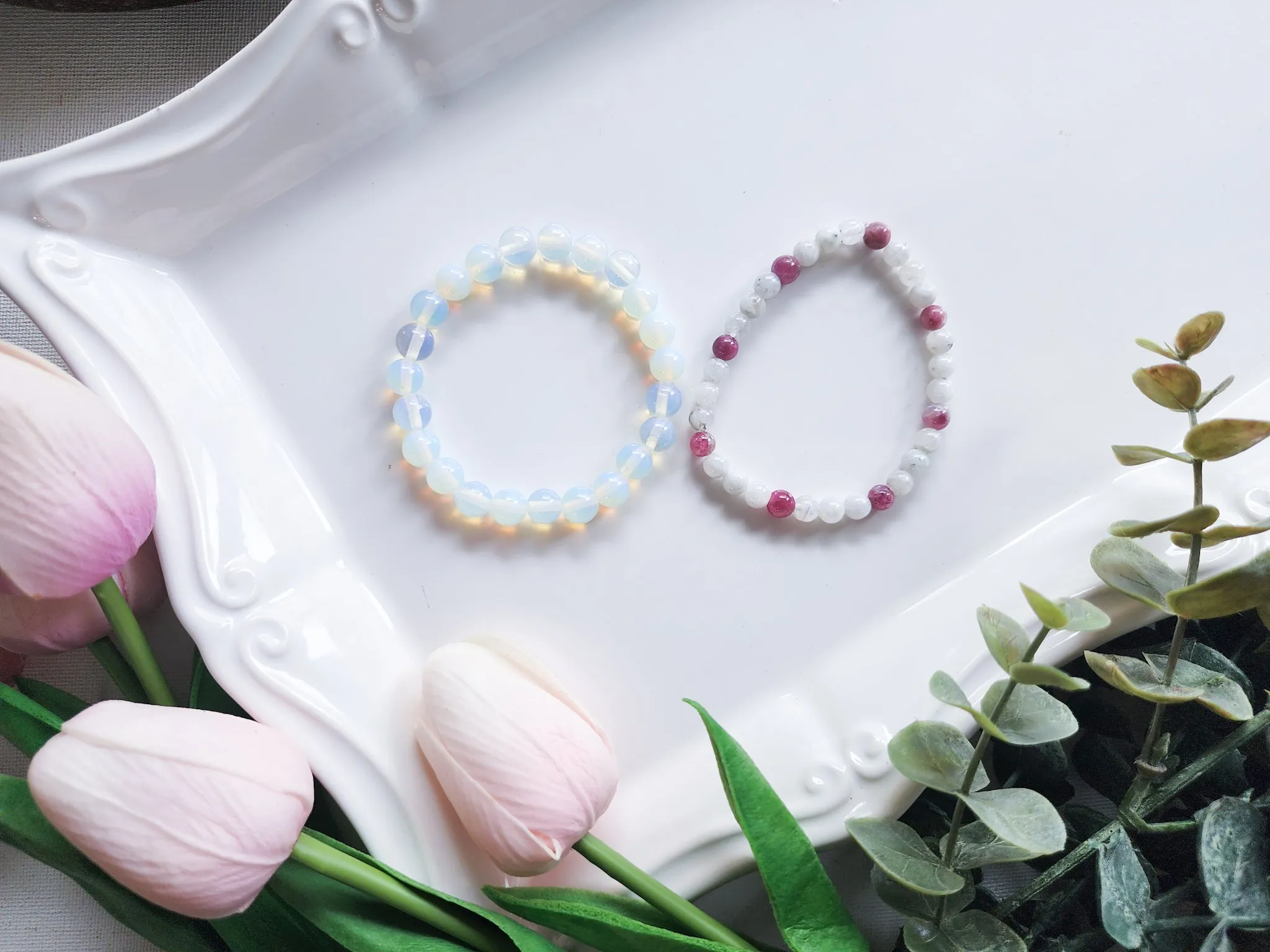 October Bracelet Stack || Opalite, Rainbow Tourmaline & Moonstone Beaded Bracelet || Reiki Infused