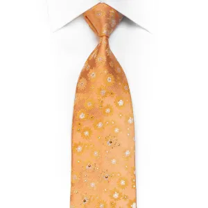 Paco Rabanne Men's Crystal Silk Necktie Floral On Preach Orange With Gold Studs