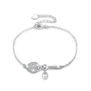 Promise 925 Sterling Silver Bracelet Silver-Color For Women Heart And Key Lover's Gift Trendy  jewelry