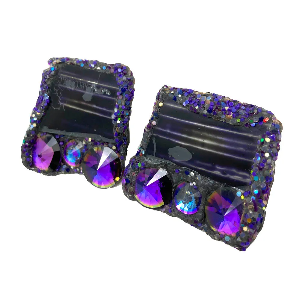 PURPLE SQUARE CRYSTAL CLIP-ON EARRINGS