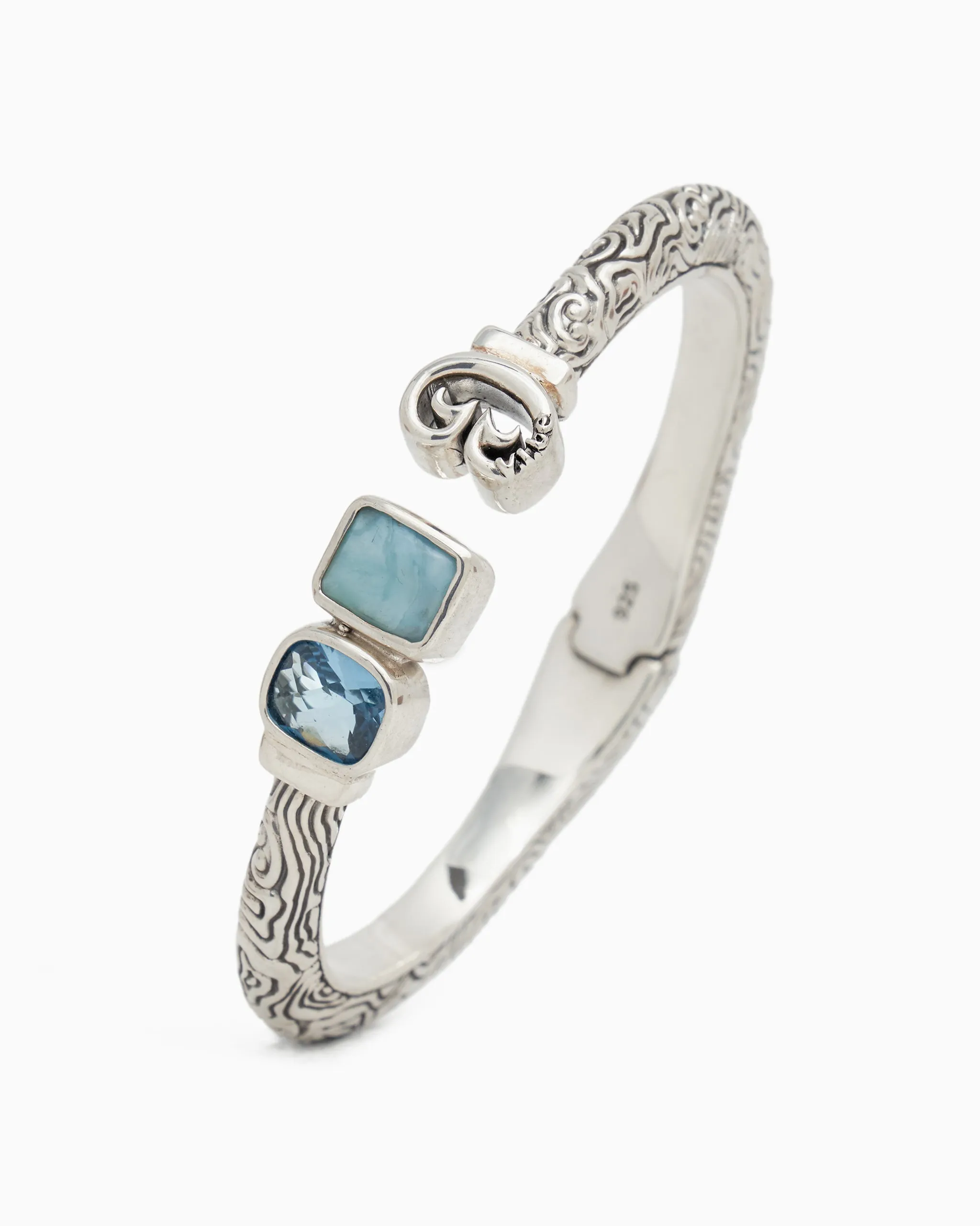 Reef Texture Hinge Bracelet with Stones & Petroglyph - Larimar/Hampton Blue Topaz