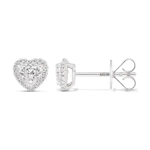 Riviera Heart Shaped Diamond Halo Studs | 18K White Gold