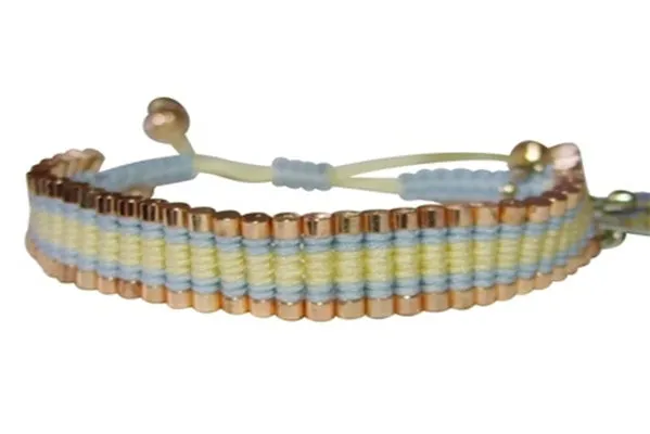 Rose Gonzales "Tori" Runway Collection Woven Bracelet in Lemon Yellow & Blue