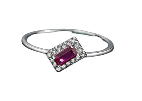 Ruby Pink Baguette Silver Ring