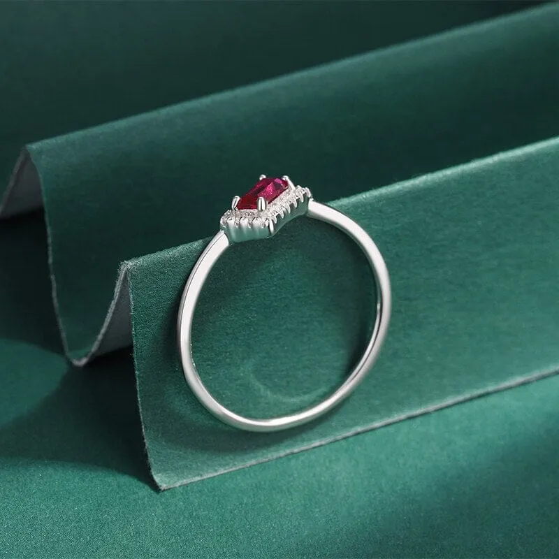 Ruby Pink Baguette Silver Ring