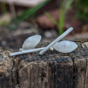 Silver Leaf Studs With Gold Beads